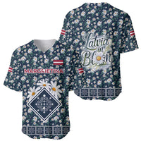 Latvia Baseball Jersey with Margrietina Daisy and Ethnic Pattern – Latvia in Bloom Floral Design
