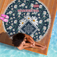 Latvia Beach Blanket with Margrietina Daisy and Ethnic Pattern – Latvia in Bloom Floral Design