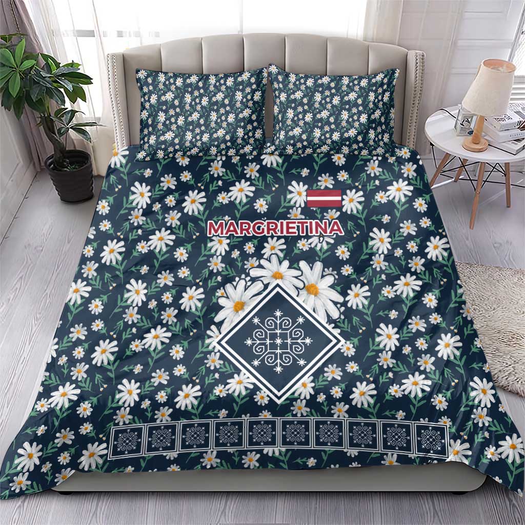 Latvia Bedding Set with Margrietina Daisy and Ethnic Pattern – Latvia in Bloom Floral Design