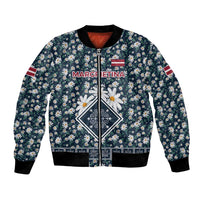 Latvia Bomber Jacket with Margrietina Daisy and Ethnic Pattern – Latvia in Bloom Floral Design