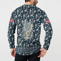 Latvia Button Sweatshirt with Margrietina Daisy and Ethnic Pattern – Latvia in Bloom Floral Design