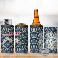 Latvia 4 in 1 Can Cooler Tumbler with Margrietina Daisy and Ethnic Pattern – Latvia in Bloom Floral Design
