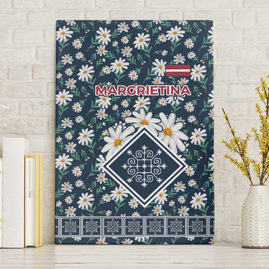 Latvia Canvas Wall Art with Margrietina Daisy and Ethnic Pattern – Latvia in Bloom Floral Design
