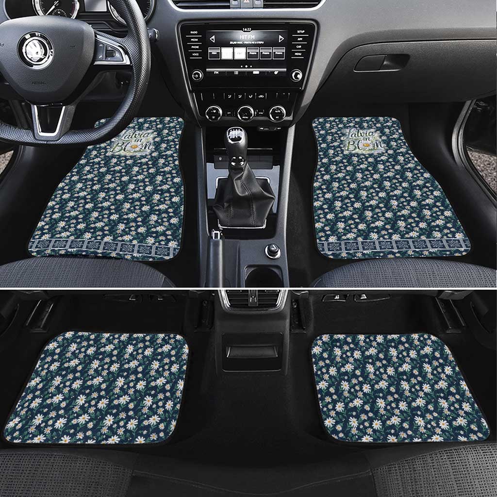 Latvia Car Mats with Margrietina Daisy and Ethnic Pattern – Latvia in Bloom Floral Design