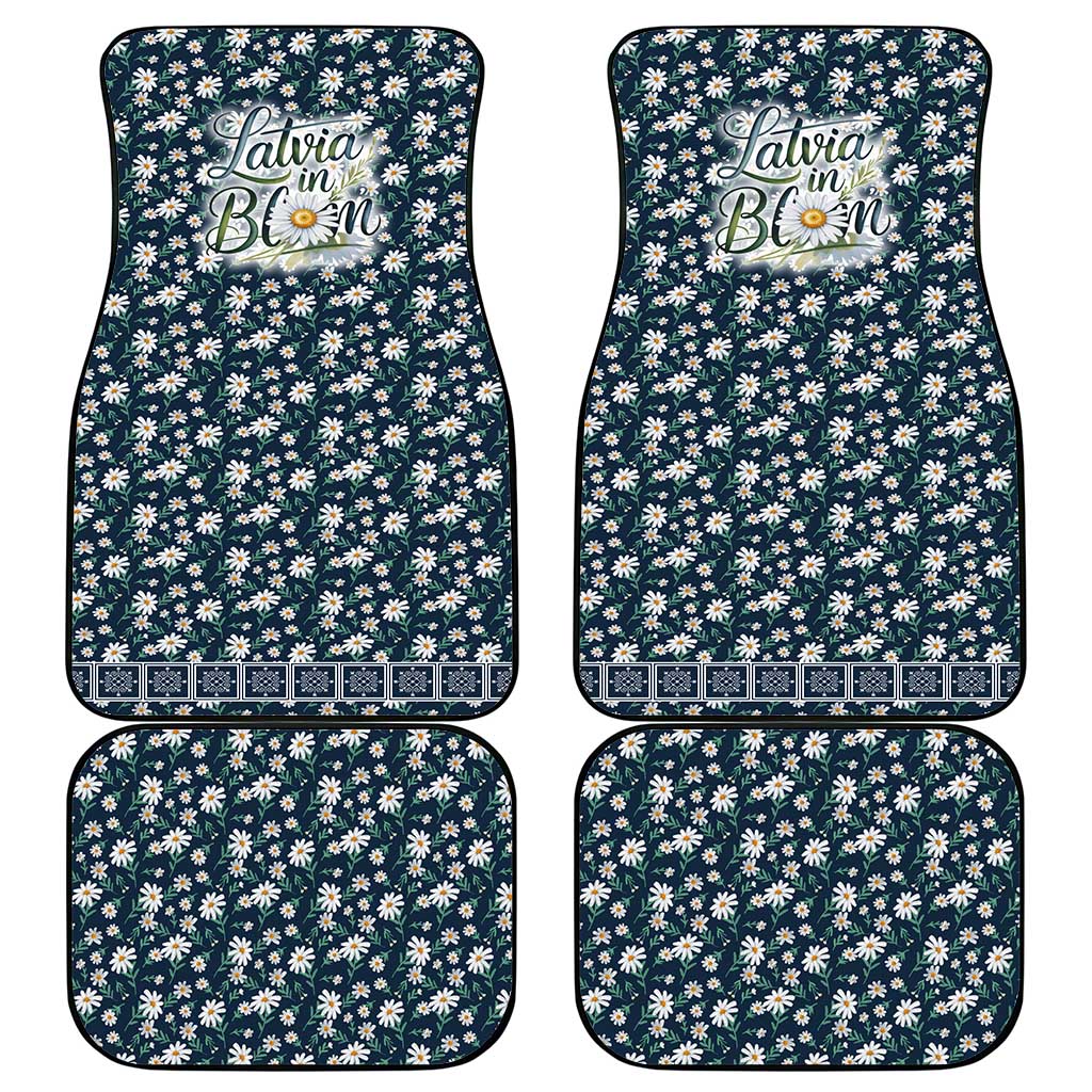 Latvia Car Mats with Margrietina Daisy and Ethnic Pattern – Latvia in Bloom Floral Design