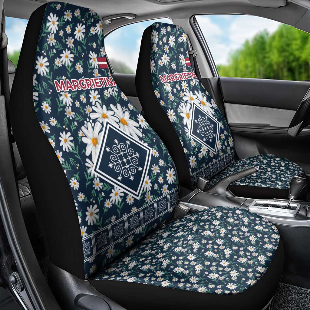 Latvia Car Seat Cover with Margrietina Daisy and Ethnic Pattern – Latvia in Bloom Floral Design