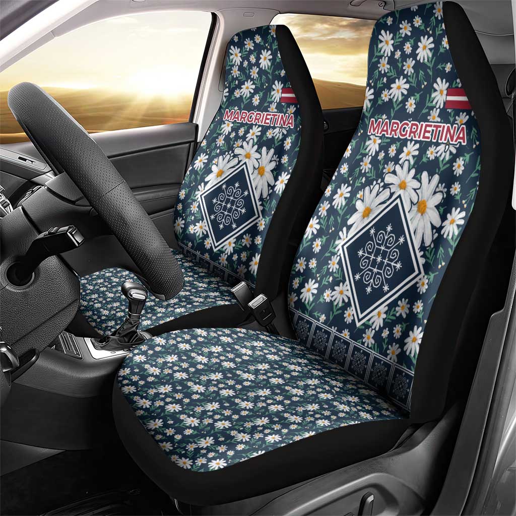 Latvia Car Seat Cover with Margrietina Daisy and Ethnic Pattern – Latvia in Bloom Floral Design