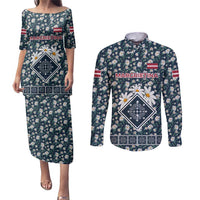 Latvia Couples Matching Puletasi and Long Sleeve Button Shirt with Margrietina Daisy and Ethnic Pattern – Latvia in Bloom Floral Design