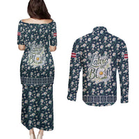 Latvia Couples Matching Puletasi and Long Sleeve Button Shirt with Margrietina Daisy and Ethnic Pattern – Latvia in Bloom Floral Design