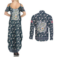 Latvia Couples Matching Summer Maxi Dress and Long Sleeve Button Shirt with Margrietina Daisy and Ethnic Pattern – Latvia in Bloom Floral Design