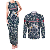 Latvia Couples Matching Tank Maxi Dress and Long Sleeve Button Shirt with Margrietina Daisy and Ethnic Pattern – Latvia in Bloom Floral Design