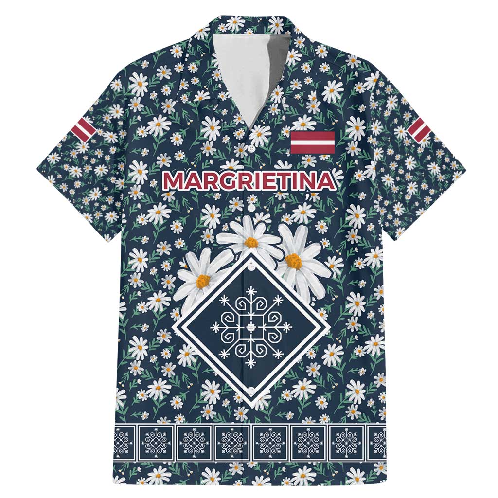 Latvia Family Matching Mermaid Dress and Hawaiian Shirt with Margrietina Daisy and Ethnic Pattern – Latvia in Bloom Floral Design