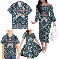 Latvia Family Matching Off The Shoulder Long Sleeve Dress and Hawaiian Shirt with Margrietina Daisy and Ethnic Pattern – Latvia in Bloom Floral Design