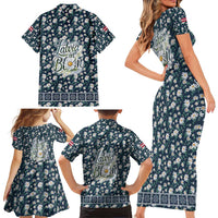 Latvia Family Matching Short Sleeve Bodycon Dress and Hawaiian Shirt with Margrietina Daisy and Ethnic Pattern – Latvia in Bloom Floral Design