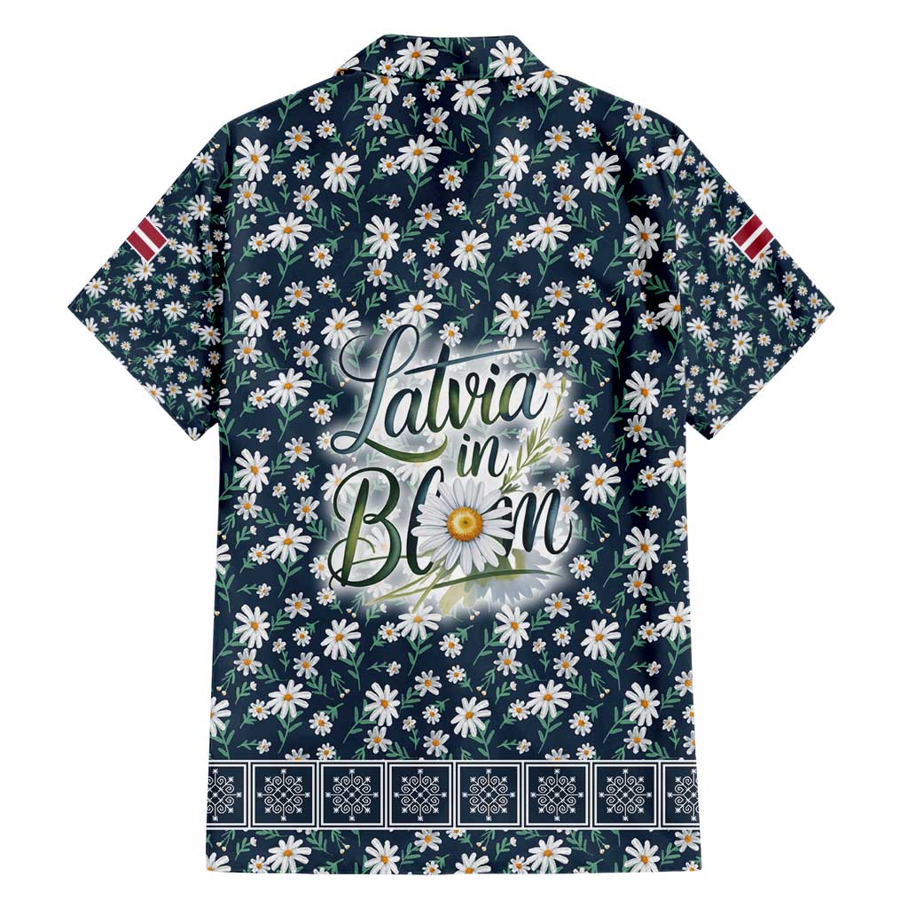 Latvia Family Matching Short Sleeve Bodycon Dress and Hawaiian Shirt with Margrietina Daisy and Ethnic Pattern – Latvia in Bloom Floral Design