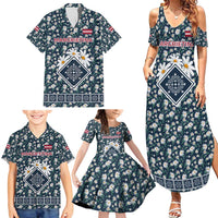 Latvia Family Matching Summer Maxi Dress and Hawaiian Shirt with Margrietina Daisy and Ethnic Pattern – Latvia in Bloom Floral Design