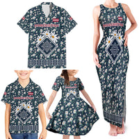 Latvia Family Matching Tank Maxi Dress and Hawaiian Shirt with Margrietina Daisy and Ethnic Pattern – Latvia in Bloom Floral Design