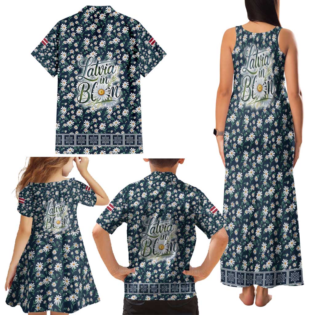 Latvia Family Matching Tank Maxi Dress and Hawaiian Shirt with Margrietina Daisy and Ethnic Pattern – Latvia in Bloom Floral Design