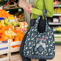 Latvia Grocery Bag with Margrietina Daisy and Ethnic Pattern – Latvia in Bloom Floral Design