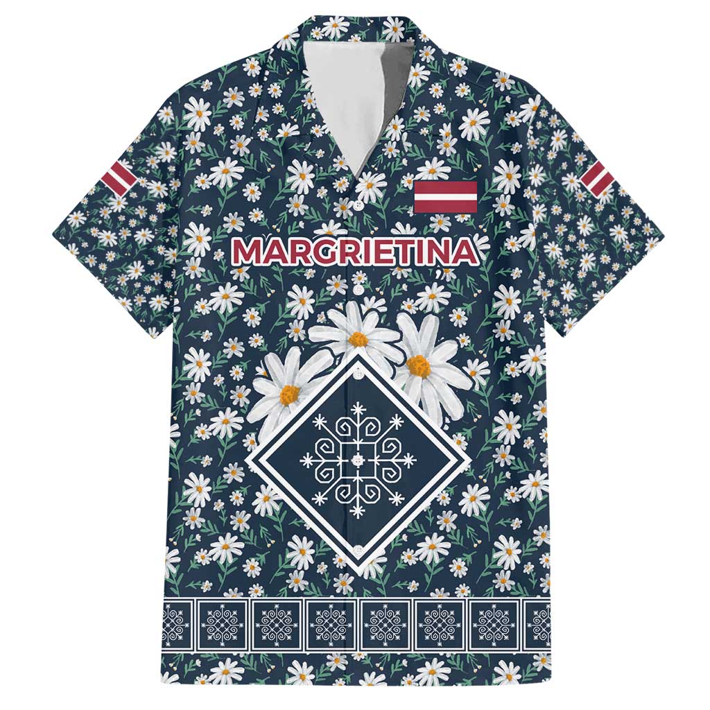 Latvia Hawaiian Shirt with Margrietina Daisy and Ethnic Pattern – Latvia in Bloom Floral Design