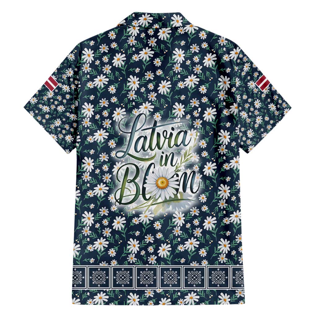Latvia Hawaiian Shirt with Margrietina Daisy and Ethnic Pattern – Latvia in Bloom Floral Design