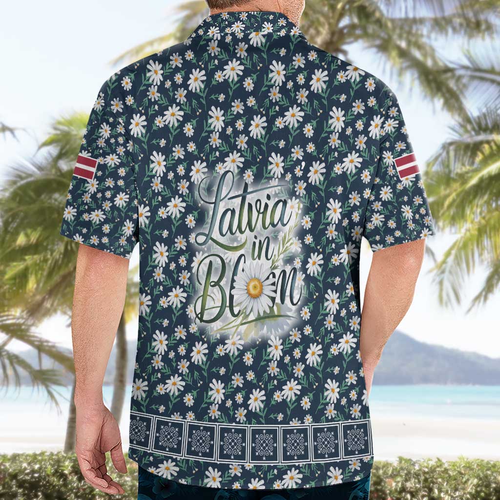 Latvia Hawaiian Shirt with Margrietina Daisy and Ethnic Pattern – Latvia in Bloom Floral Design
