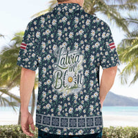 Latvia Hawaiian Shirt with Margrietina Daisy and Ethnic Pattern – Latvia in Bloom Floral Design