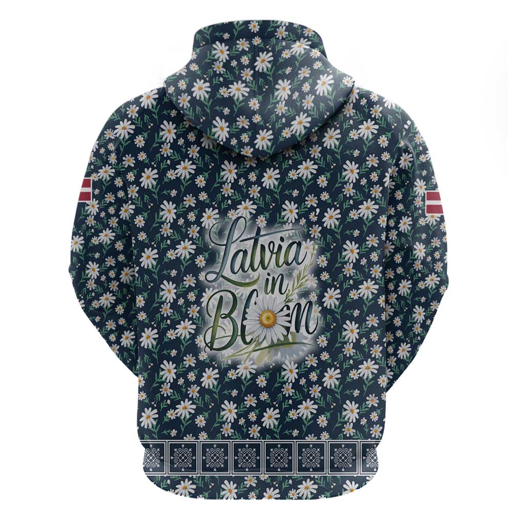 Latvia Hoodie with Margrietina Daisy and Ethnic Pattern – Latvia in Bloom Floral Design