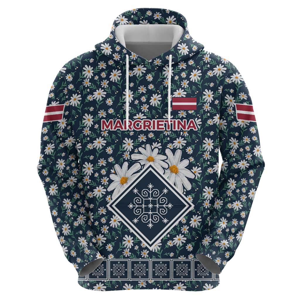 Latvia Hoodie with Margrietina Daisy and Ethnic Pattern – Latvia in Bloom Floral Design