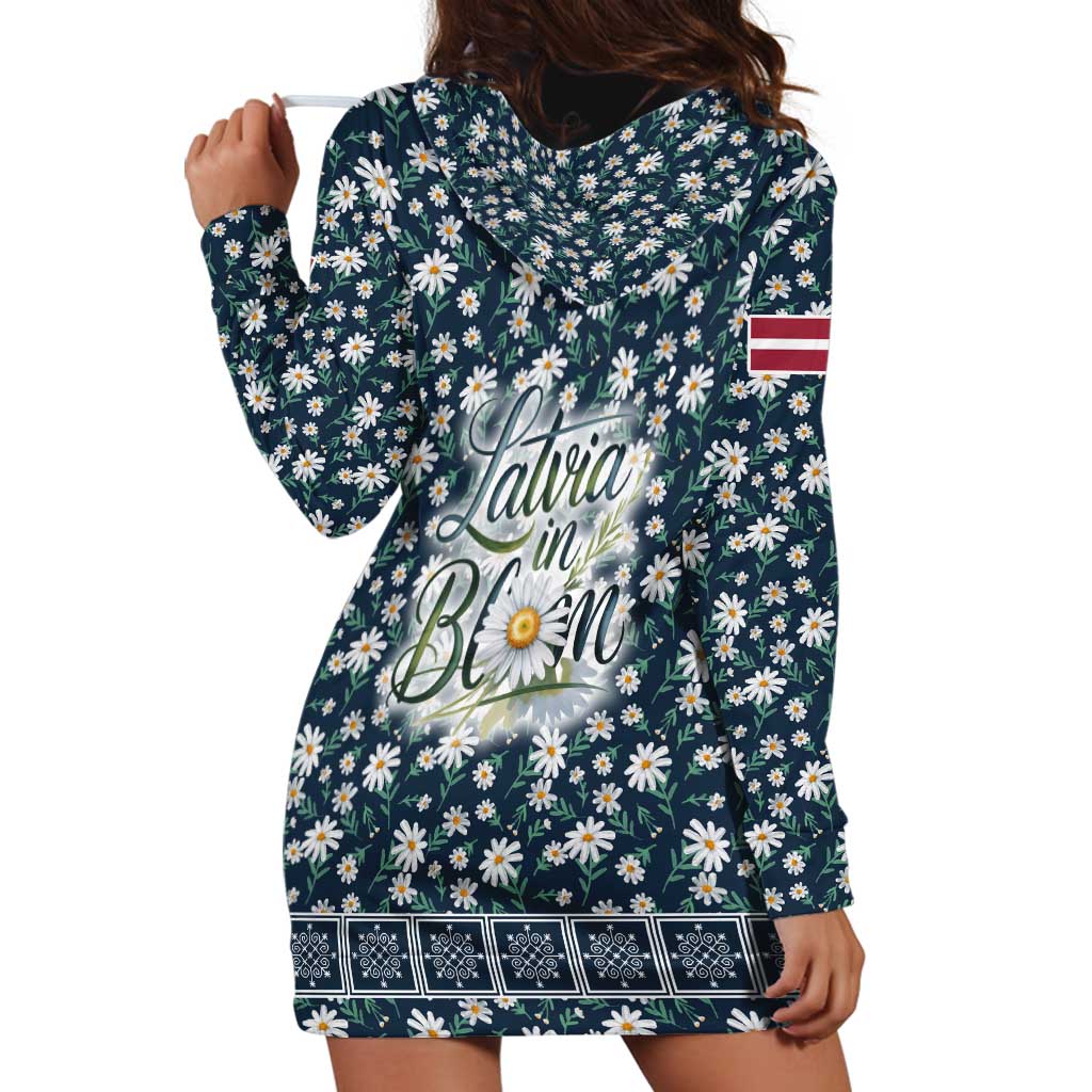 Latvia Hoodie Dress with Margrietina Daisy and Ethnic Pattern – Latvia in Bloom Floral Design