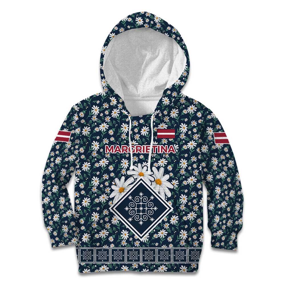 Latvia Kid Hoodie with Margrietina Daisy and Ethnic Pattern – Latvia in Bloom Floral Design