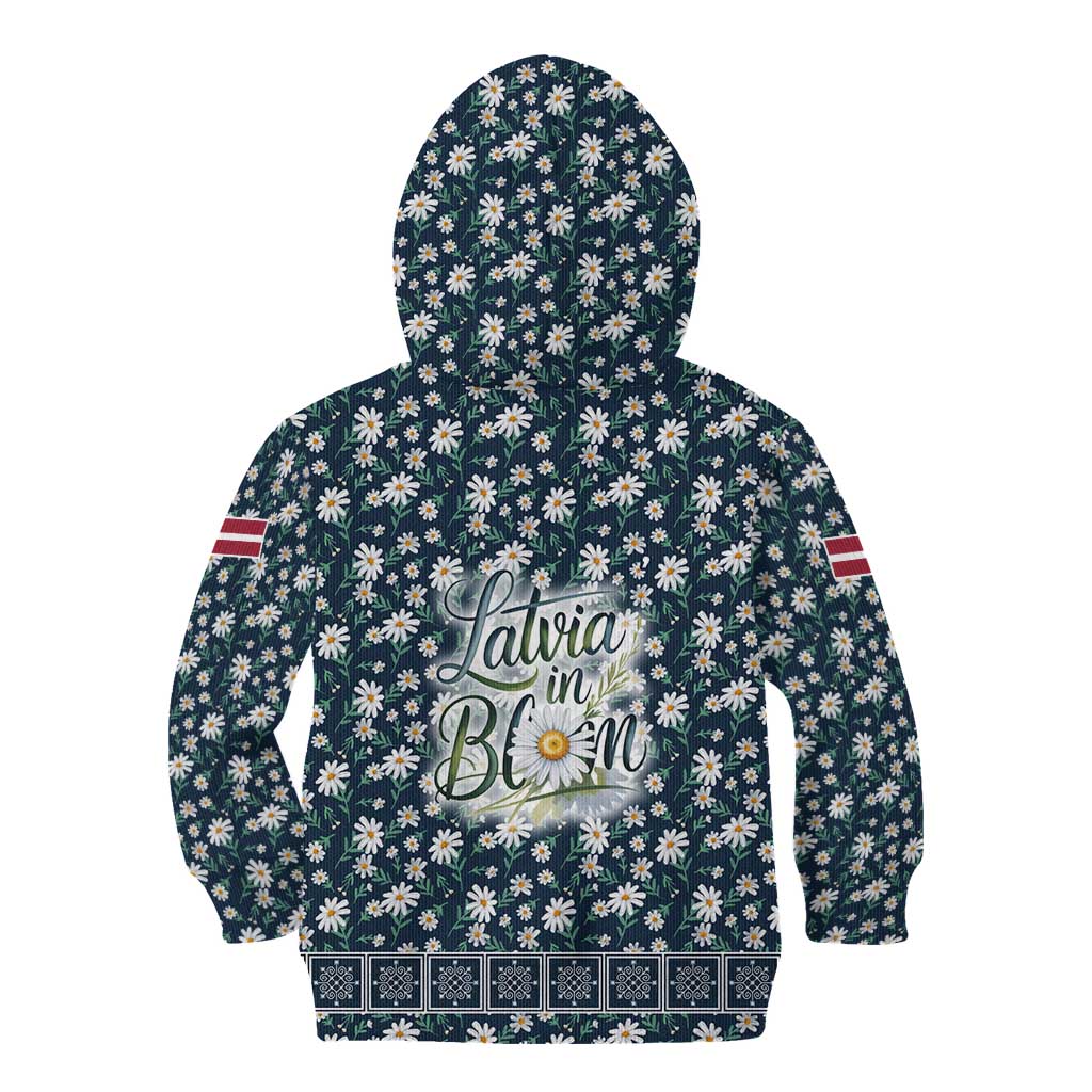 Latvia Kid Hoodie with Margrietina Daisy and Ethnic Pattern – Latvia in Bloom Floral Design