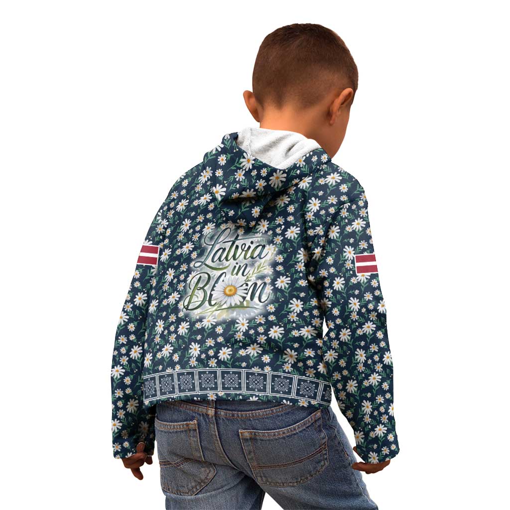 Latvia Kid Hoodie with Margrietina Daisy and Ethnic Pattern – Latvia in Bloom Floral Design