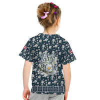 Latvia Kid T Shirt with Margrietina Daisy and Ethnic Pattern – Latvia in Bloom Floral Design