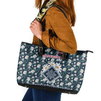 Latvia Leather Tote Bag with Margrietina Daisy and Ethnic Pattern – Latvia in Bloom Floral Design