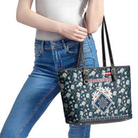Latvia Leather Tote Bag with Margrietina Daisy and Ethnic Pattern – Latvia in Bloom Floral Design