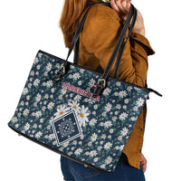 Latvia Leather Tote Bag with Margrietina Daisy and Ethnic Pattern – Latvia in Bloom Floral Design