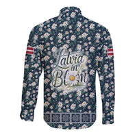 Latvia Long Sleeve Button Shirt with Margrietina Daisy and Ethnic Pattern – Latvia in Bloom Floral Design