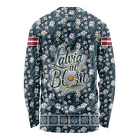 Latvia Long Sleeve Shirt with Margrietina Daisy and Ethnic Pattern – Latvia in Bloom Floral Design