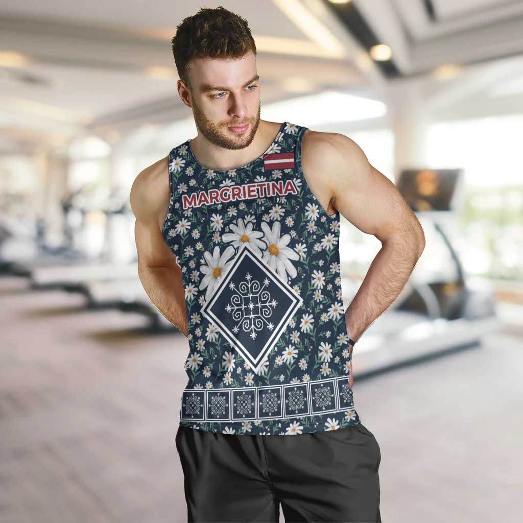 Latvia Men Tank Top with Margrietina Daisy and Ethnic Pattern – Latvia in Bloom Floral Design