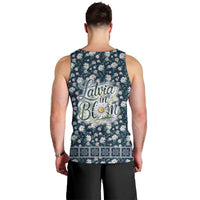 Latvia Men Tank Top with Margrietina Daisy and Ethnic Pattern – Latvia in Bloom Floral Design