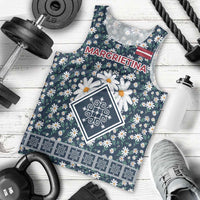 Latvia Men Tank Top with Margrietina Daisy and Ethnic Pattern – Latvia in Bloom Floral Design