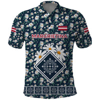 Latvia Polo Shirt with Margrietina Daisy and Ethnic Pattern – Latvia in Bloom Floral Design