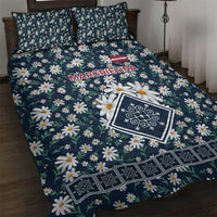 Latvia Quilt Bed Set with Margrietina Daisy and Ethnic Pattern – Latvia in Bloom Floral Design