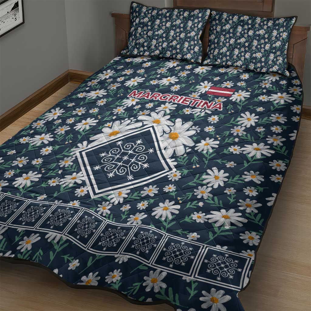 Latvia Quilt Bed Set with Margrietina Daisy and Ethnic Pattern – Latvia in Bloom Floral Design
