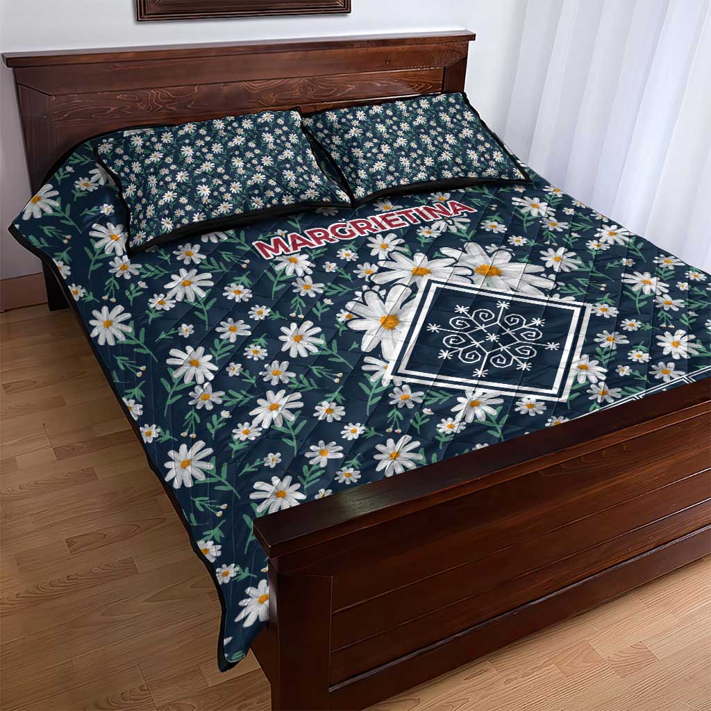 Latvia Quilt Bed Set with Margrietina Daisy and Ethnic Pattern – Latvia in Bloom Floral Design