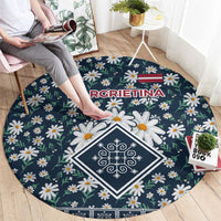Latvia Round Carpet with Margrietina Daisy and Ethnic Pattern – Latvia in Bloom Floral Design
