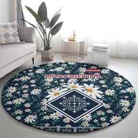 Latvia Round Carpet with Margrietina Daisy and Ethnic Pattern – Latvia in Bloom Floral Design