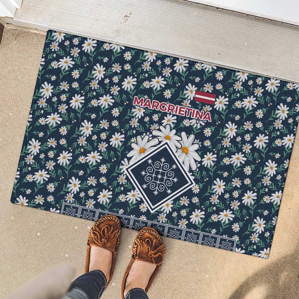 Latvia Rubber Doormat with Margrietina Daisy and Ethnic Pattern – Latvia in Bloom Floral Design