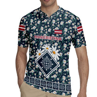 Latvia Rugby Jersey with Margrietina Daisy and Ethnic Pattern – Latvia in Bloom Floral Design